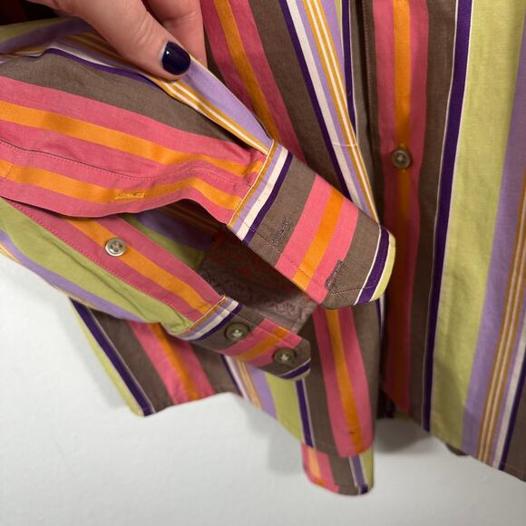 Robert Graham Mens L Bold Multicolor Stripe Button Front Shirt Flip Cuff Cotton - Picture 9 of 14